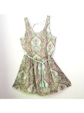 Ellison paisley open keyhole back belted dress M